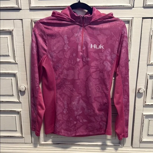 Huk Women's Hoodie Long Sleeve Tee - Pink Camo - Picture 5 of 5